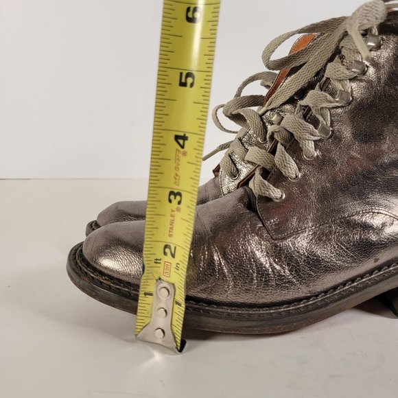 SPACE Styled in France Metallic Taupe Leather Combat Boot Women Sz 6.5 - Picture 12 of 14